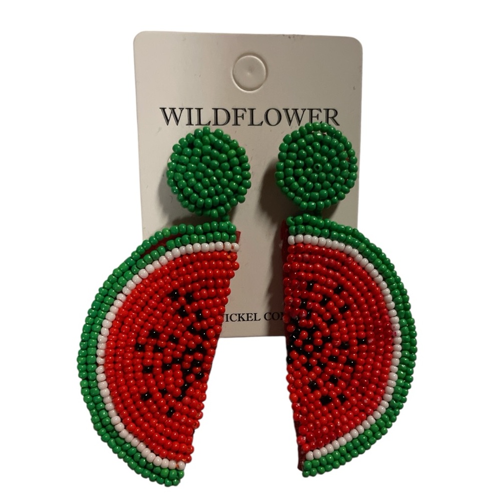 Watermelon Red & Green Beaded Earrings! So cute!